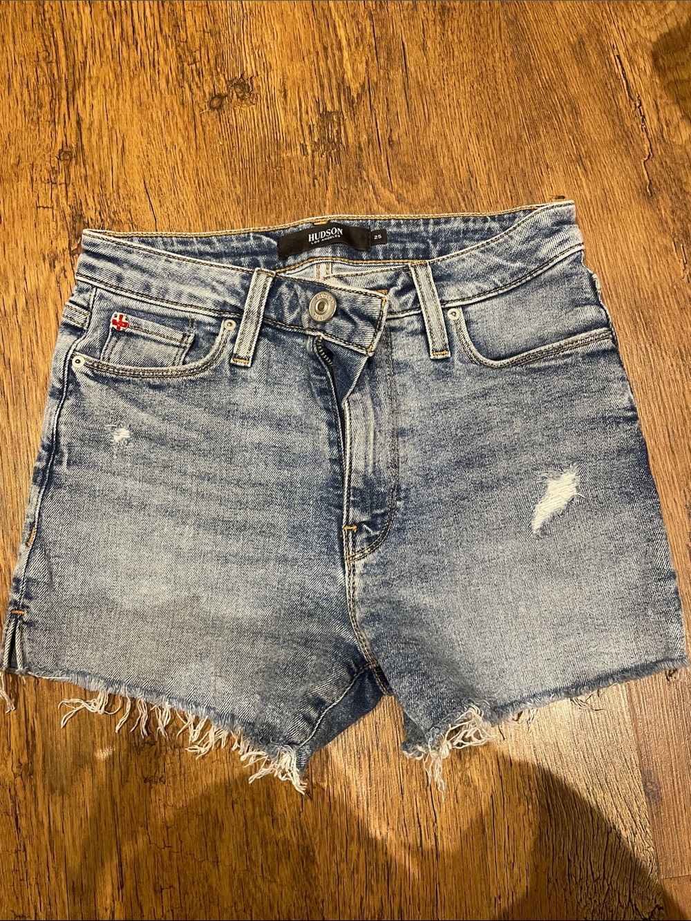 Hudson Jeans Light Blue Frayed Hem Distressed Denim Shorts